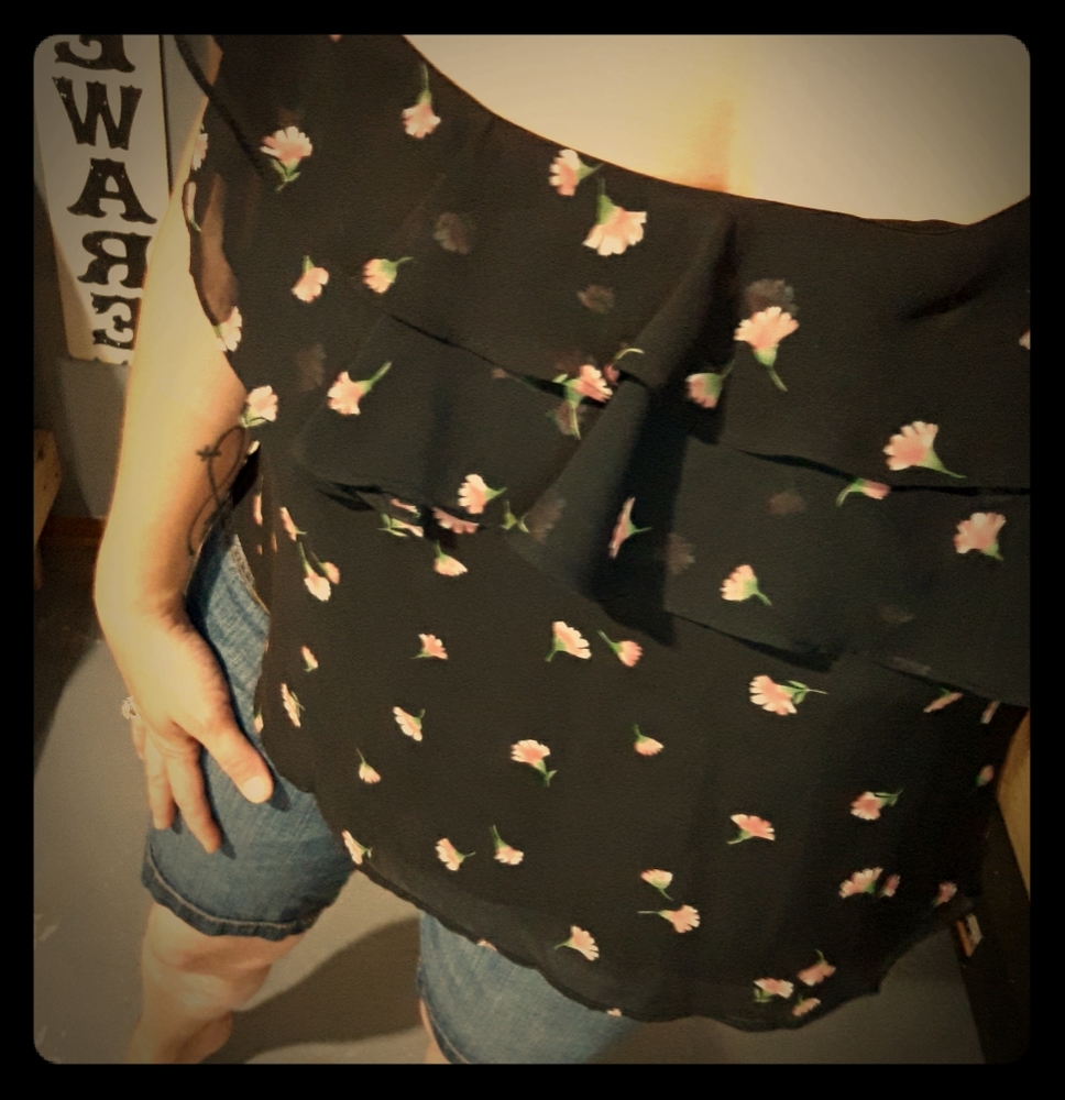 Black floral top with ruffle layer